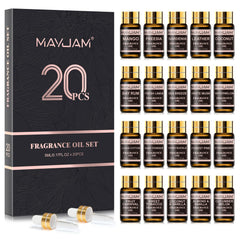 MAYJAM fragrance oil set packaging with 20x5ml bottles for diffuser-ready scents