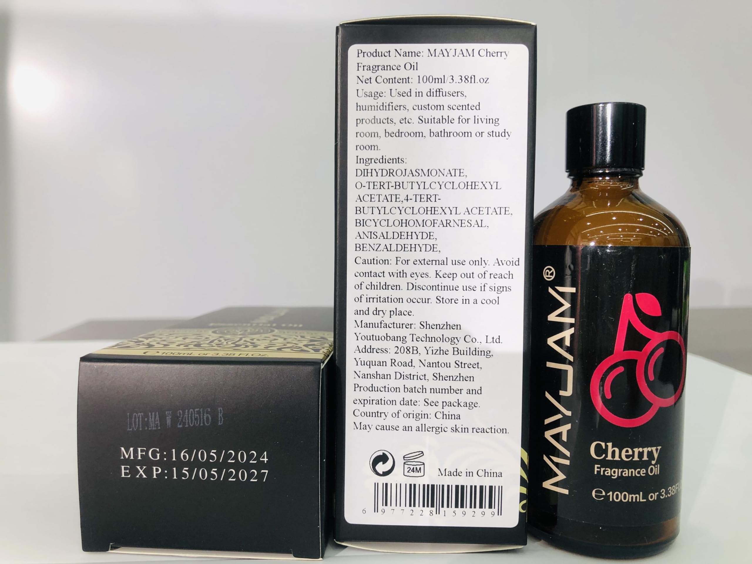 Gift-ready MAYJAM fragrance oil with sleek packaging for occasions.
