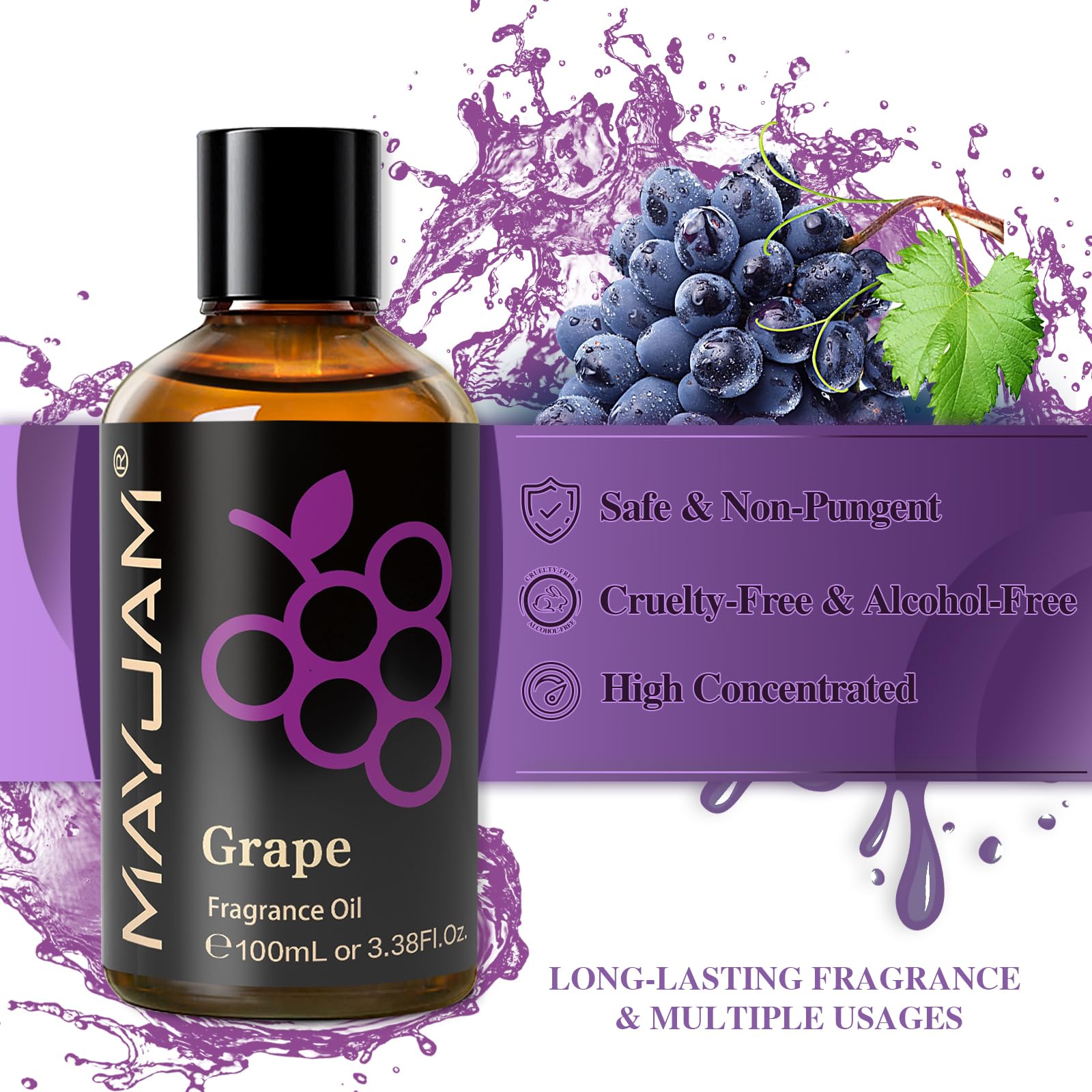 MAYJAM grape fragrance oil amber bottle preserves aroma with UV protection