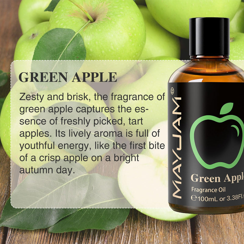 MAYJAM Green Apple amber glass bottle preserves fragrance for extended use.
