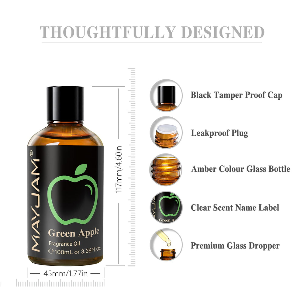 MAYJAM Green Apple fragrance close-up highlights vibrant color and aroma.