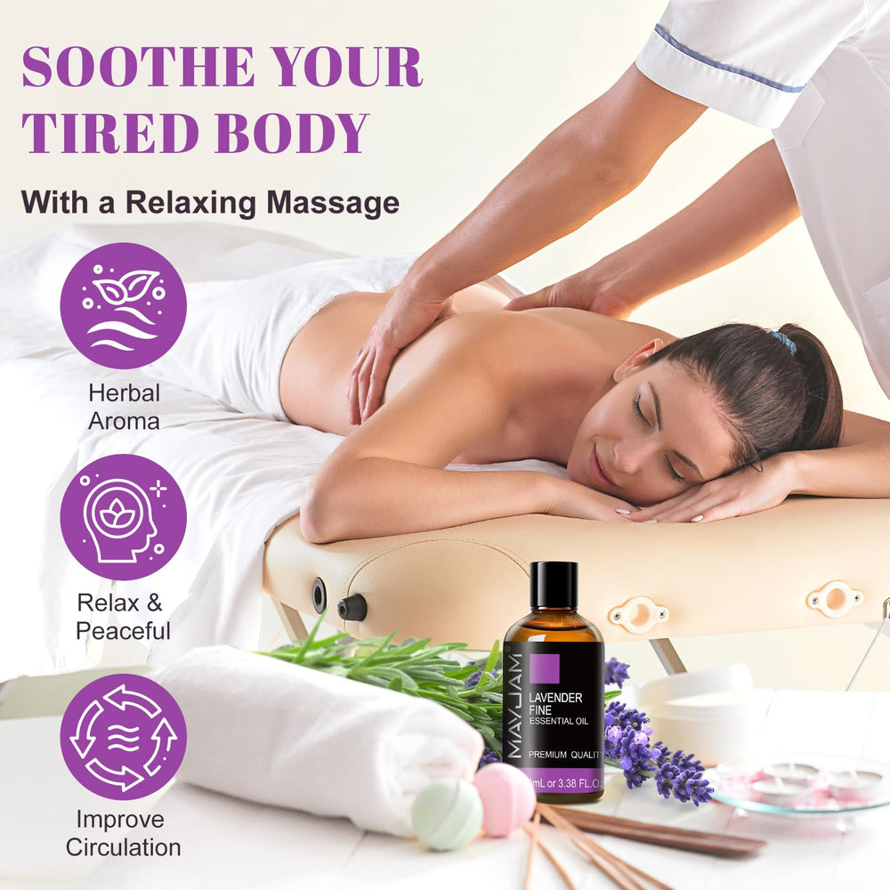 MAYJAM Lavender Fine Oil used in a calming massage routine