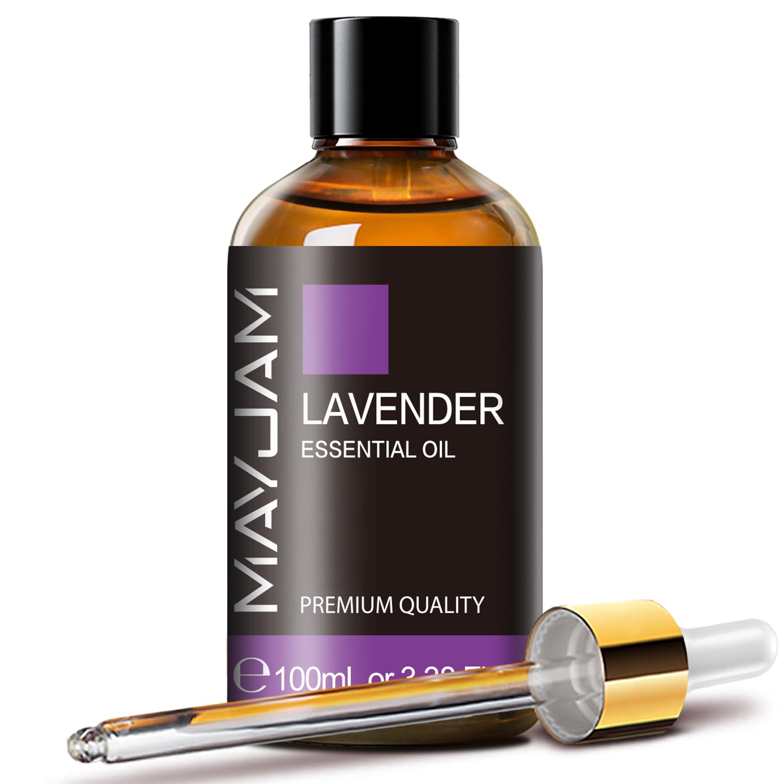 MAYJAM Lavender essential oil bottle for diffusion and aroma enhancement.