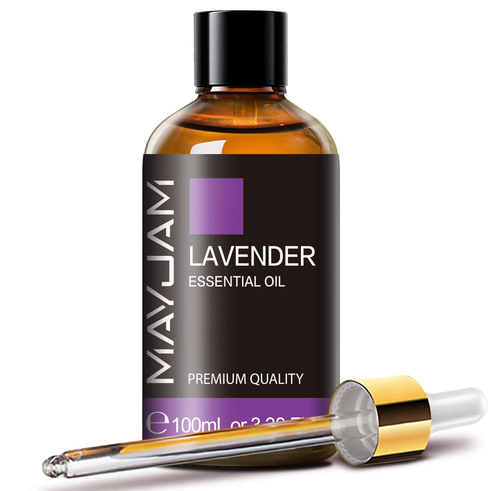 MAYJAM Lavender essential oil bottle for diffusion and aroma enhancement.