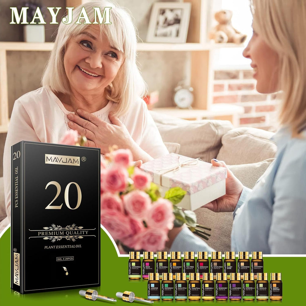 MAYJAM aromatherapy oils shown in a diffuser for calm rooms