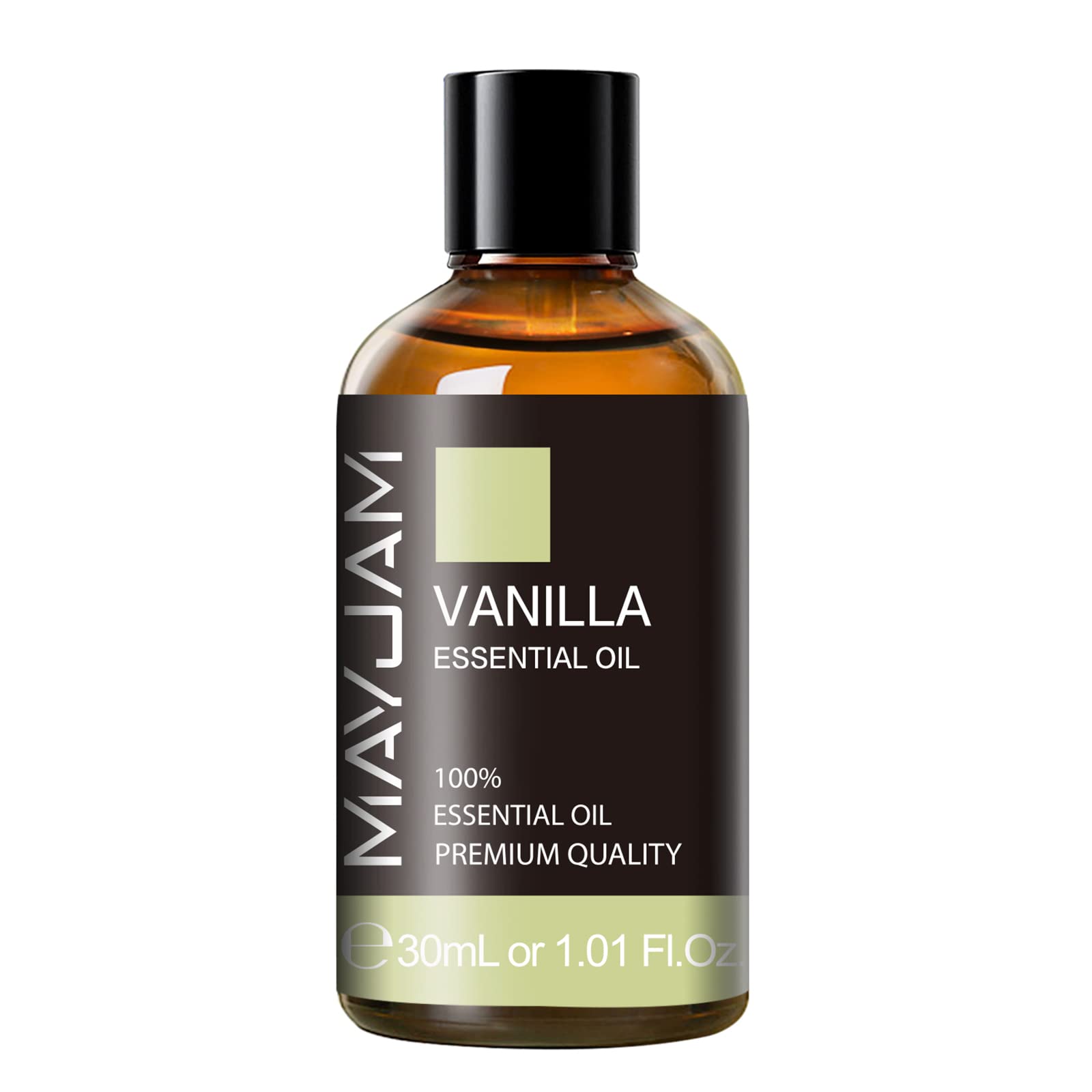 MAYJAM Vanilla Essential Oil bottle in amber glass for premium fragrance retention.