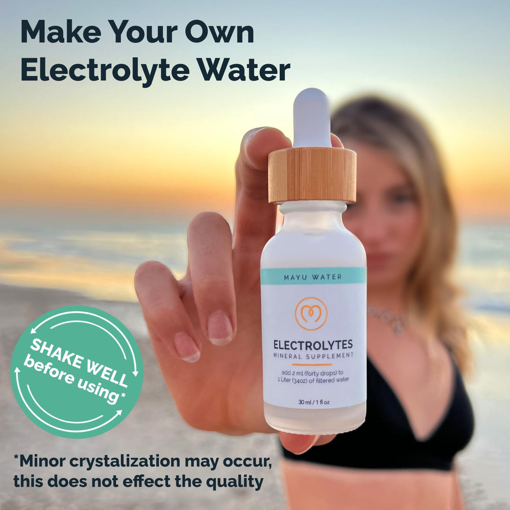 MAYU mineral drops liquid close-up showing essential minerals.