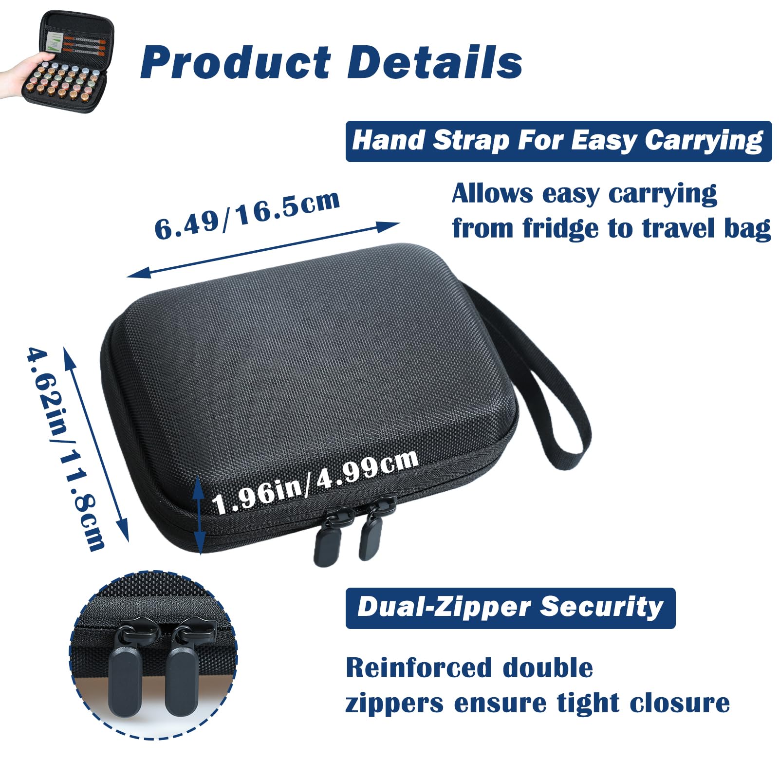 Top mesh pocket stores alcohol pads and small accessories neatly.