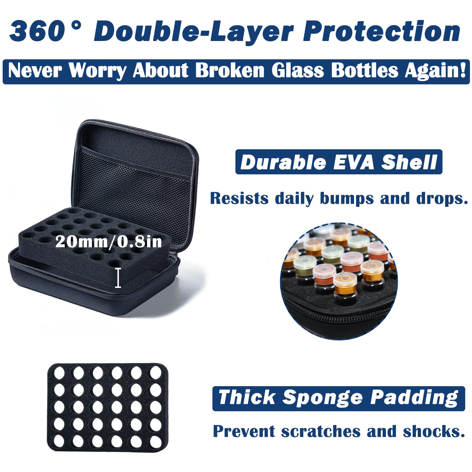 Durable exterior and foam interior protect vials during transport.