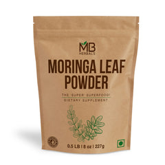 MB Herbals Moringa leaf powder bottle—premium 100% leaf powder for smoothies