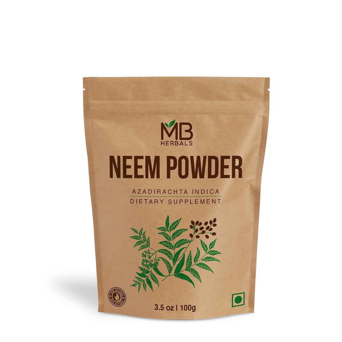 MB Herbals Polvo de Hojas de Neem, empaque nuevo para cuidado de piel y cabello