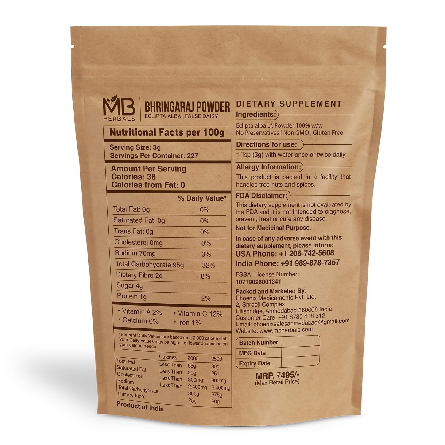 MB Herbals Bhringaraj powder scoop image for enriching your hair care routine