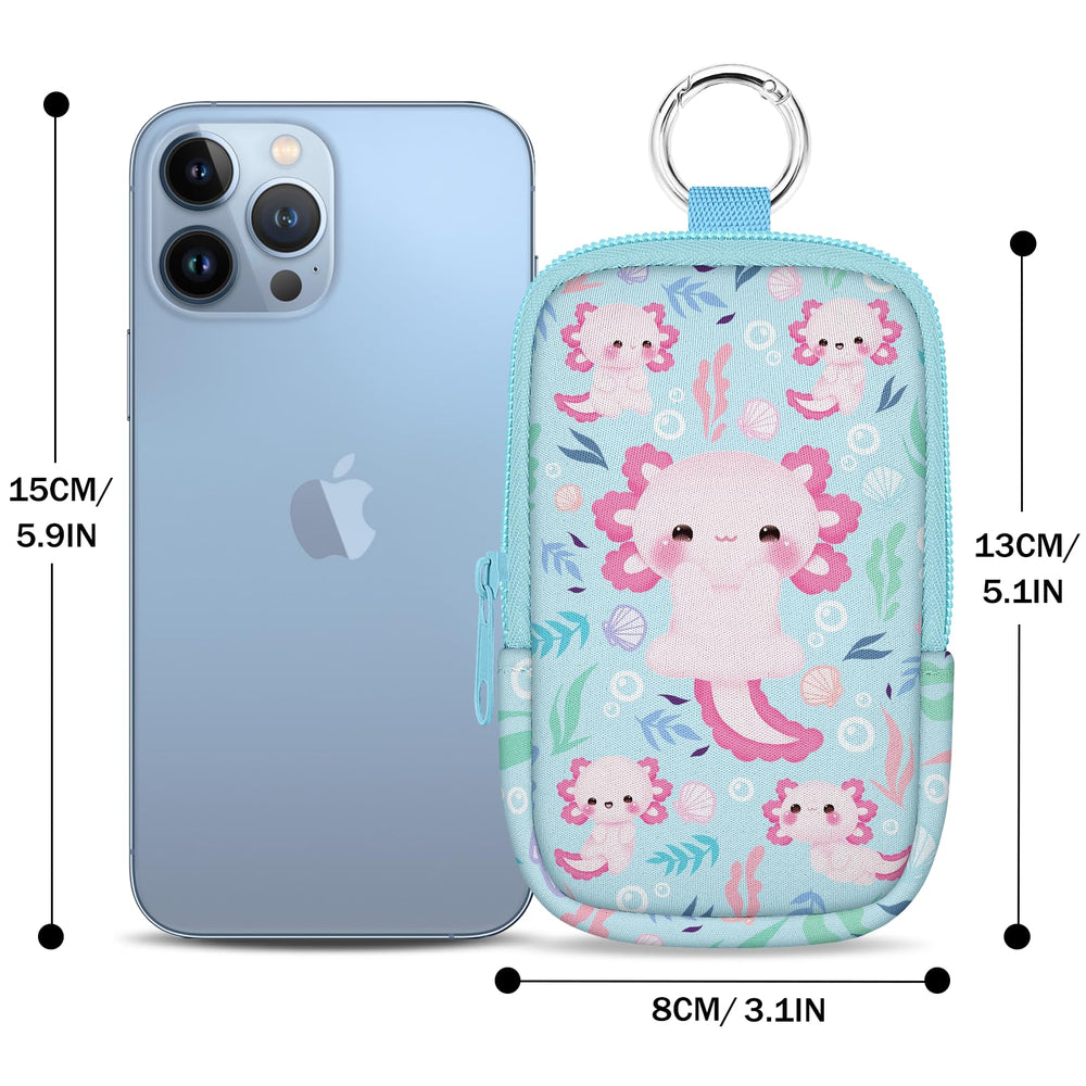 Mcapirivo Axolotls zippered pouch open with a 30 ml bottle pocket.