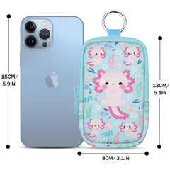Mcapirivo Axolotls zippered pouch open with a 30 ml bottle pocket.