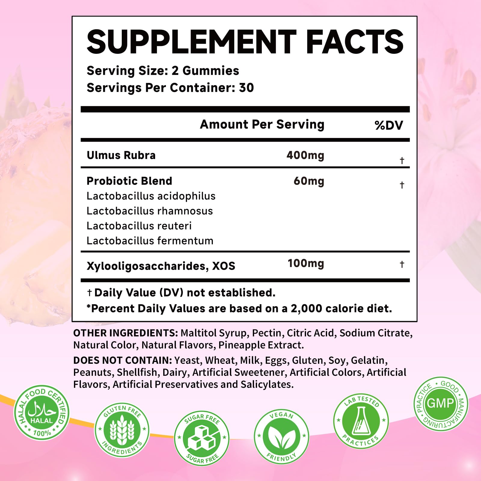 Mchokuu Her Juicy gummies bottle back showing ingredients and notes