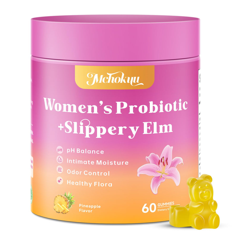 Mchokuu Her Juicy feminine probiotics gummies bottle front with pineapple flavor