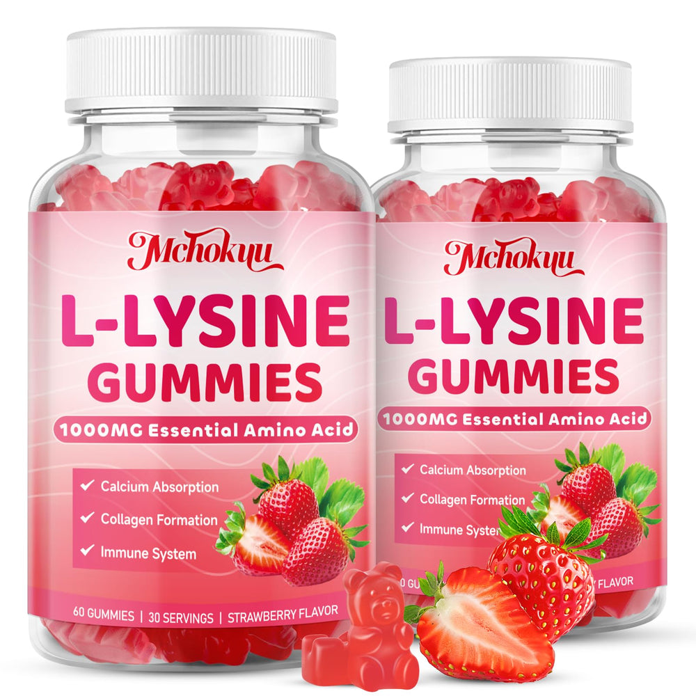 Mchokuu L-Lysine gummies bottle front, emphasizing immune support and daily use