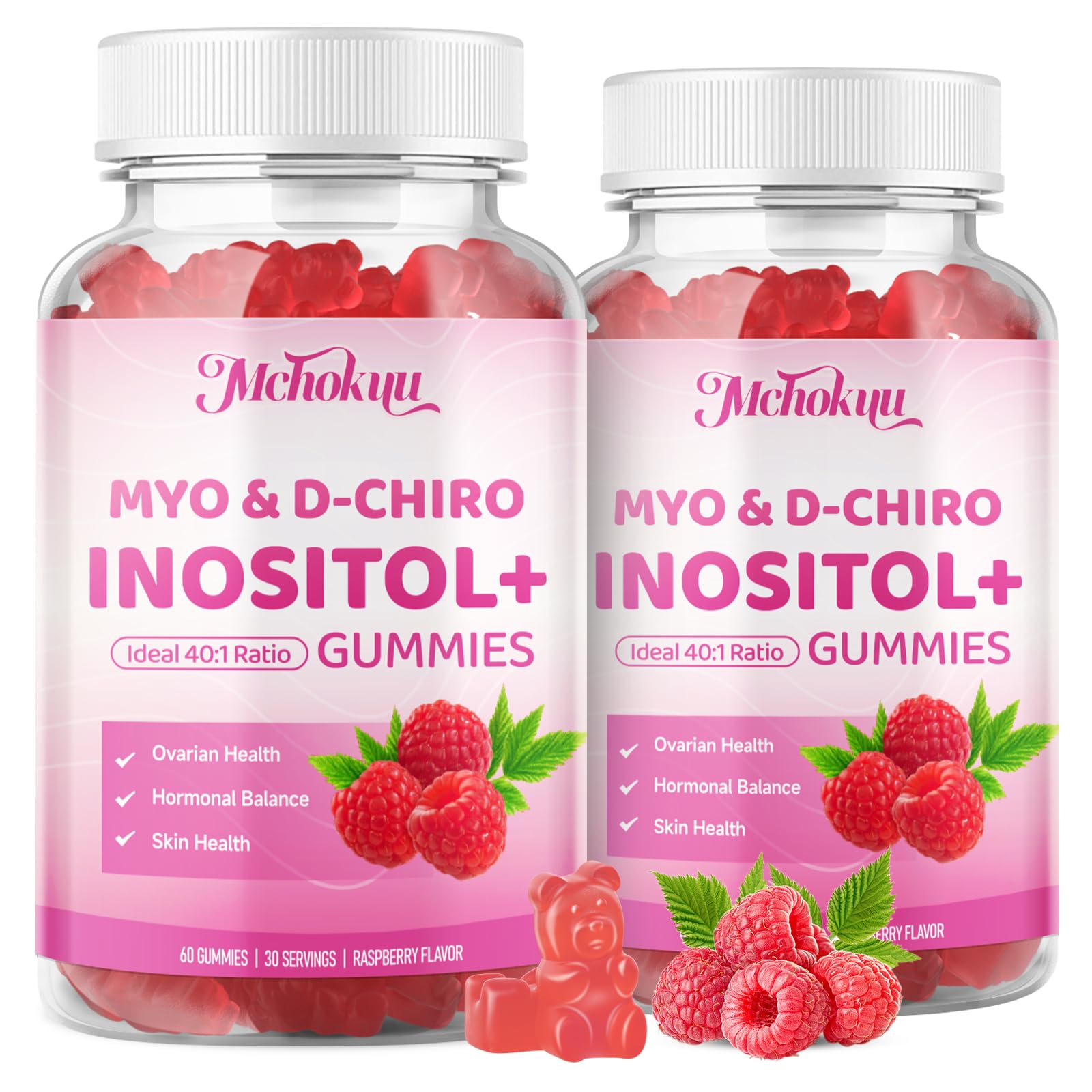 Mchokuu Myo-Inositol gummies raspberry flavor close-up highlighting flavor for daily use