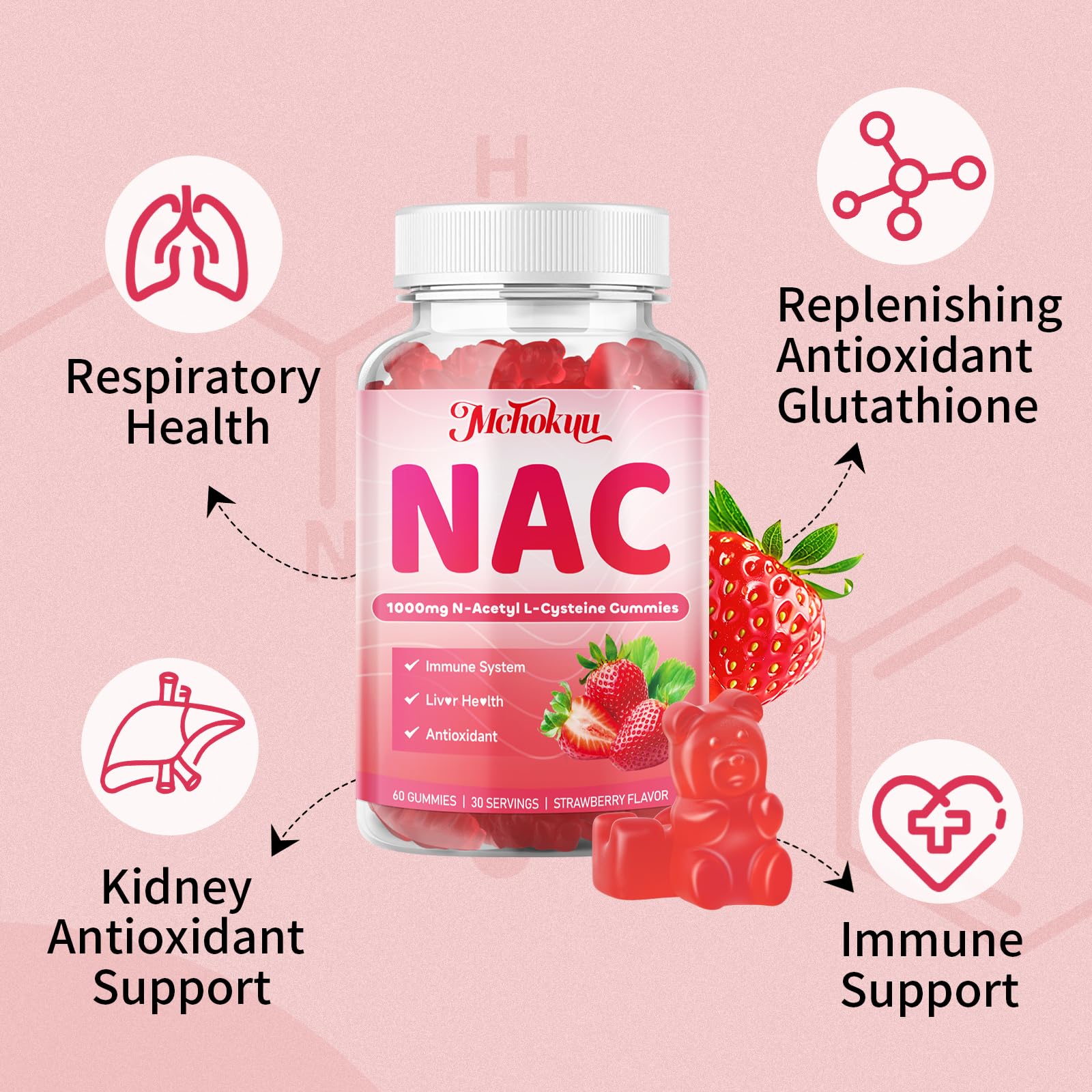 Mchokuu NAC Gummies vegan, sugar-free, and gluten-free for dietary needs.