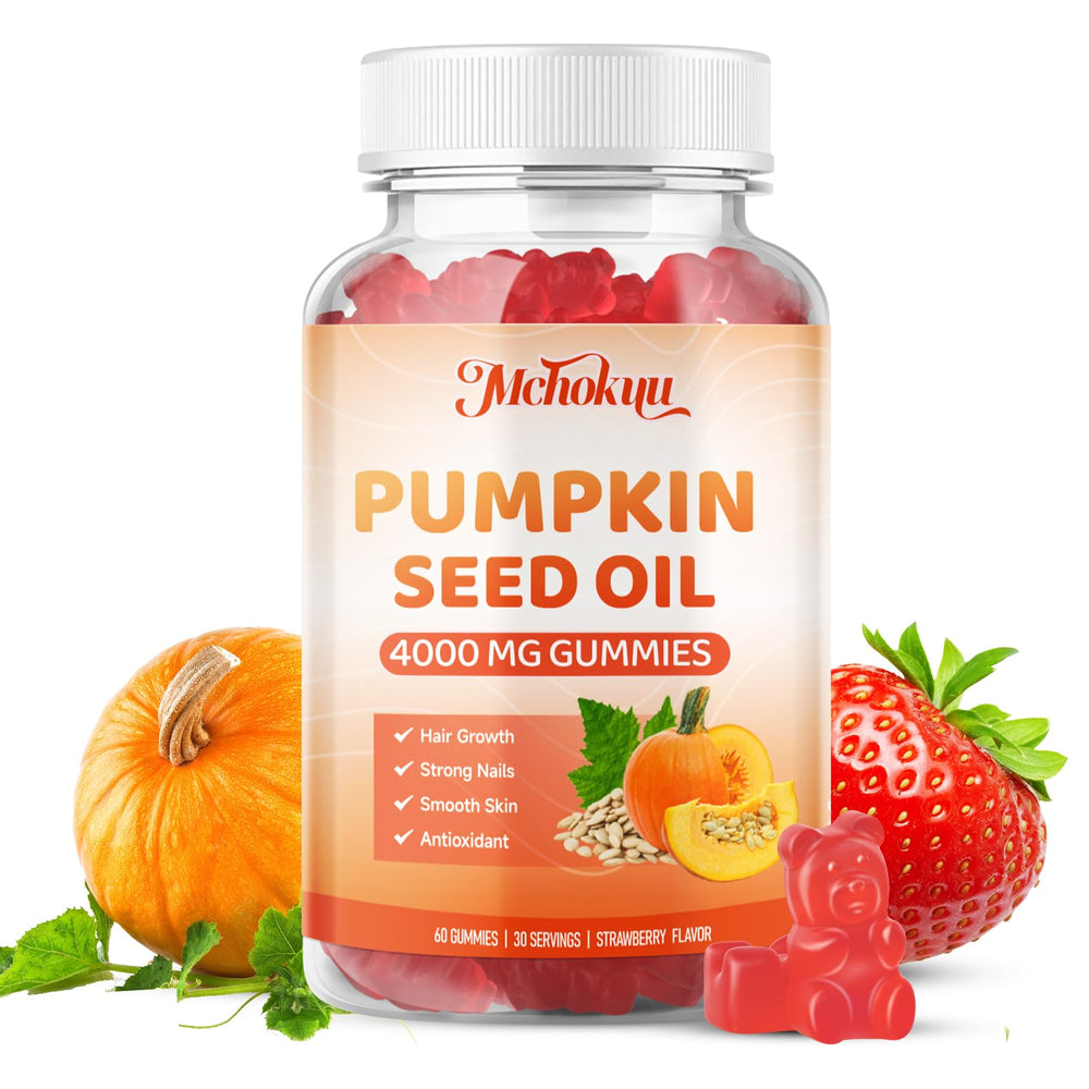 Mchokuu pumpkin seed oil gummies bottle supporting daily hair vitality.