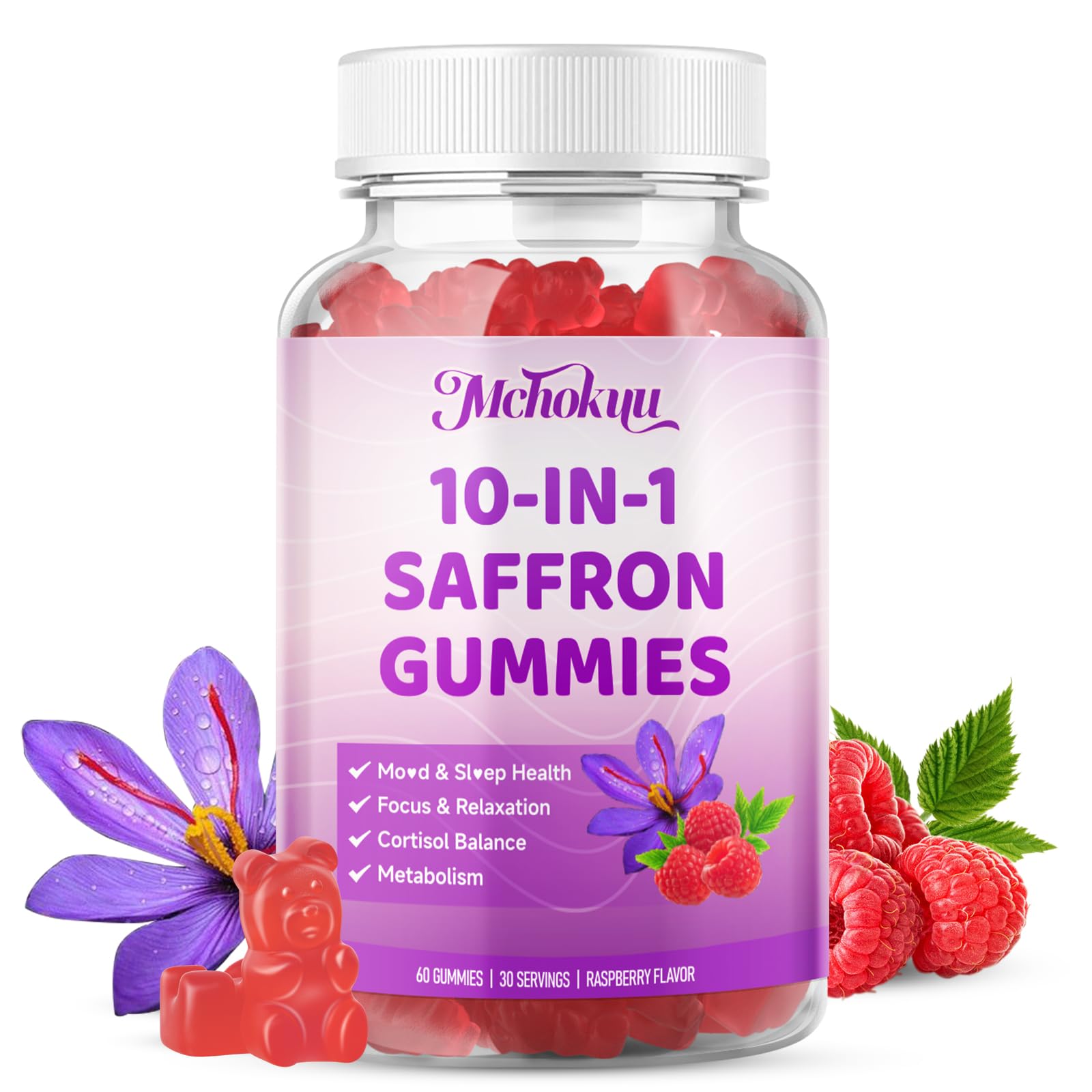 Mchokuu saffron gummies bottle for daily focus and calm