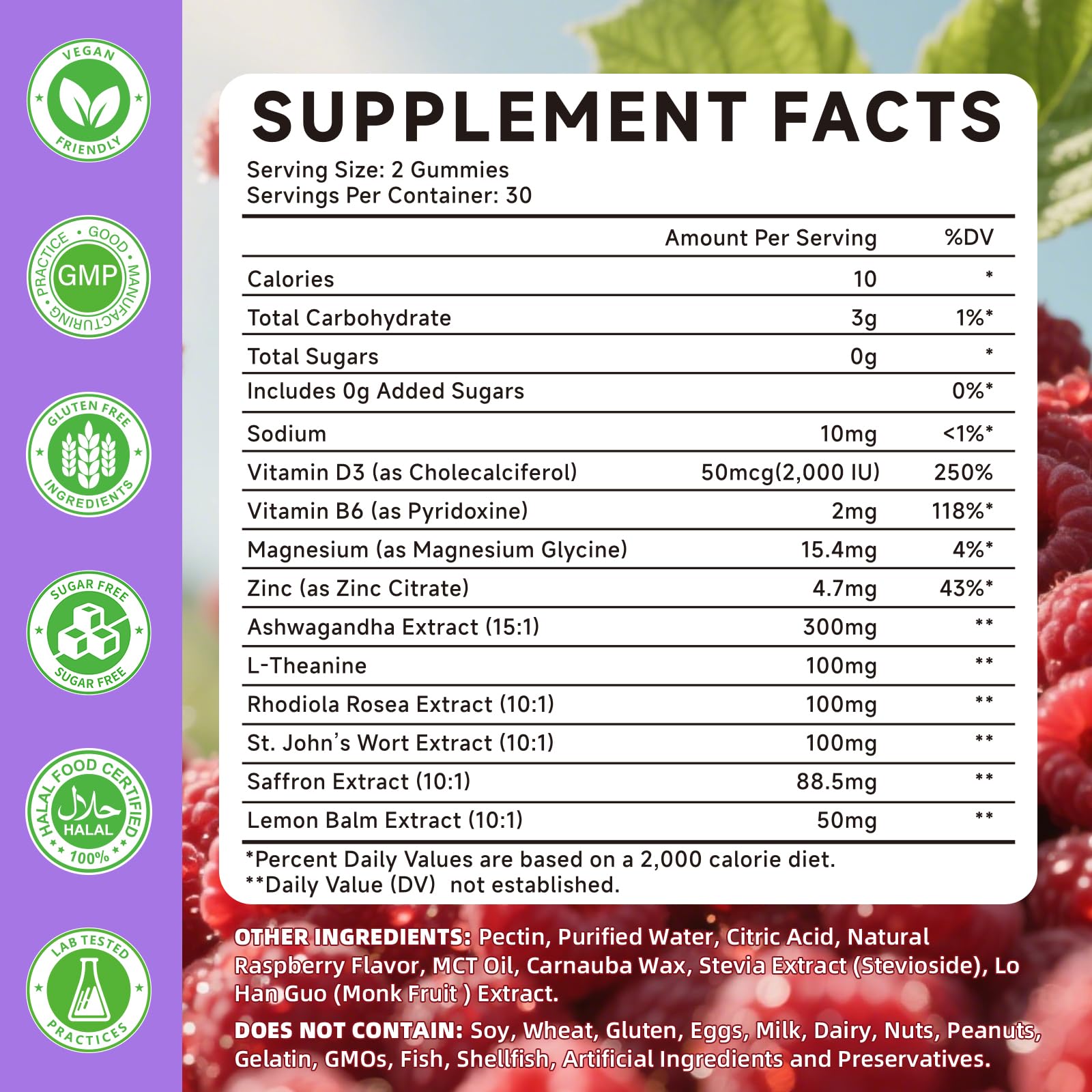 Mchokuu saffron gummies raspberry flavor close-up, tasty mood support