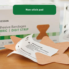 McKesson fabric bandage conforms to skin for movement.