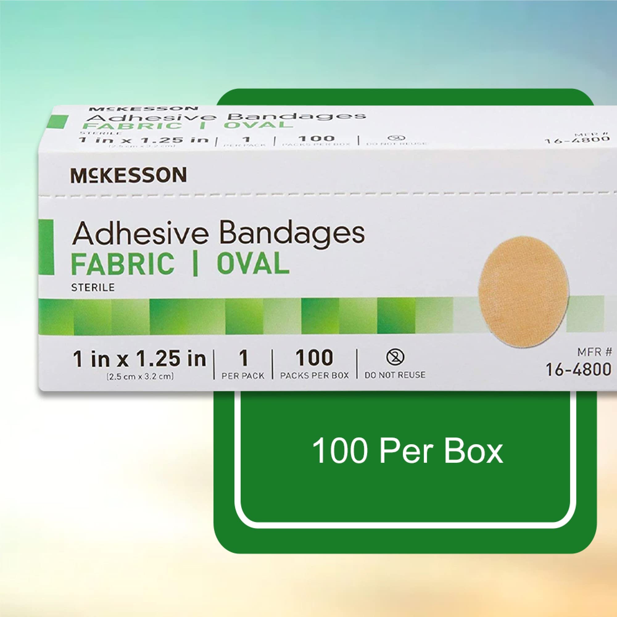 McKesson adhesive bandage with absorbent, non-stick pad for gentle wear.