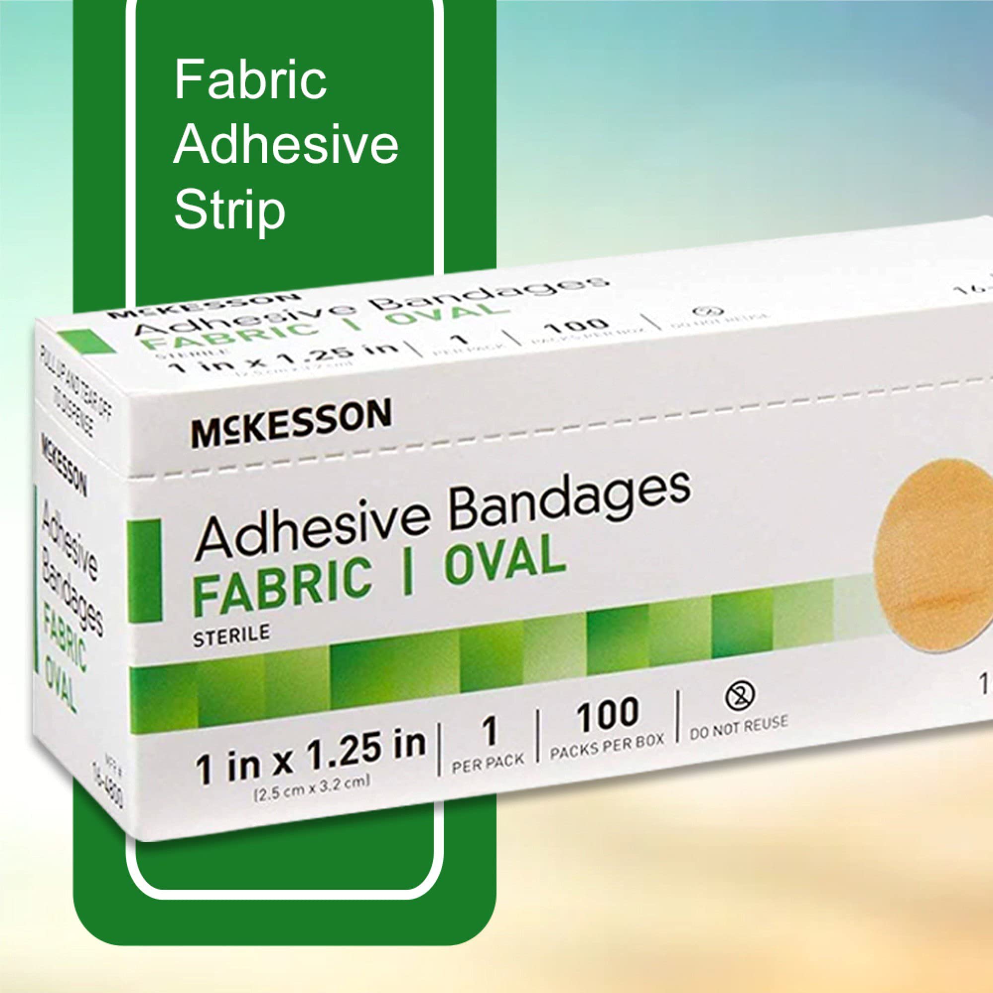 McKesson fabric oval bandage size 1x1-1-4 inch for minor injuries.