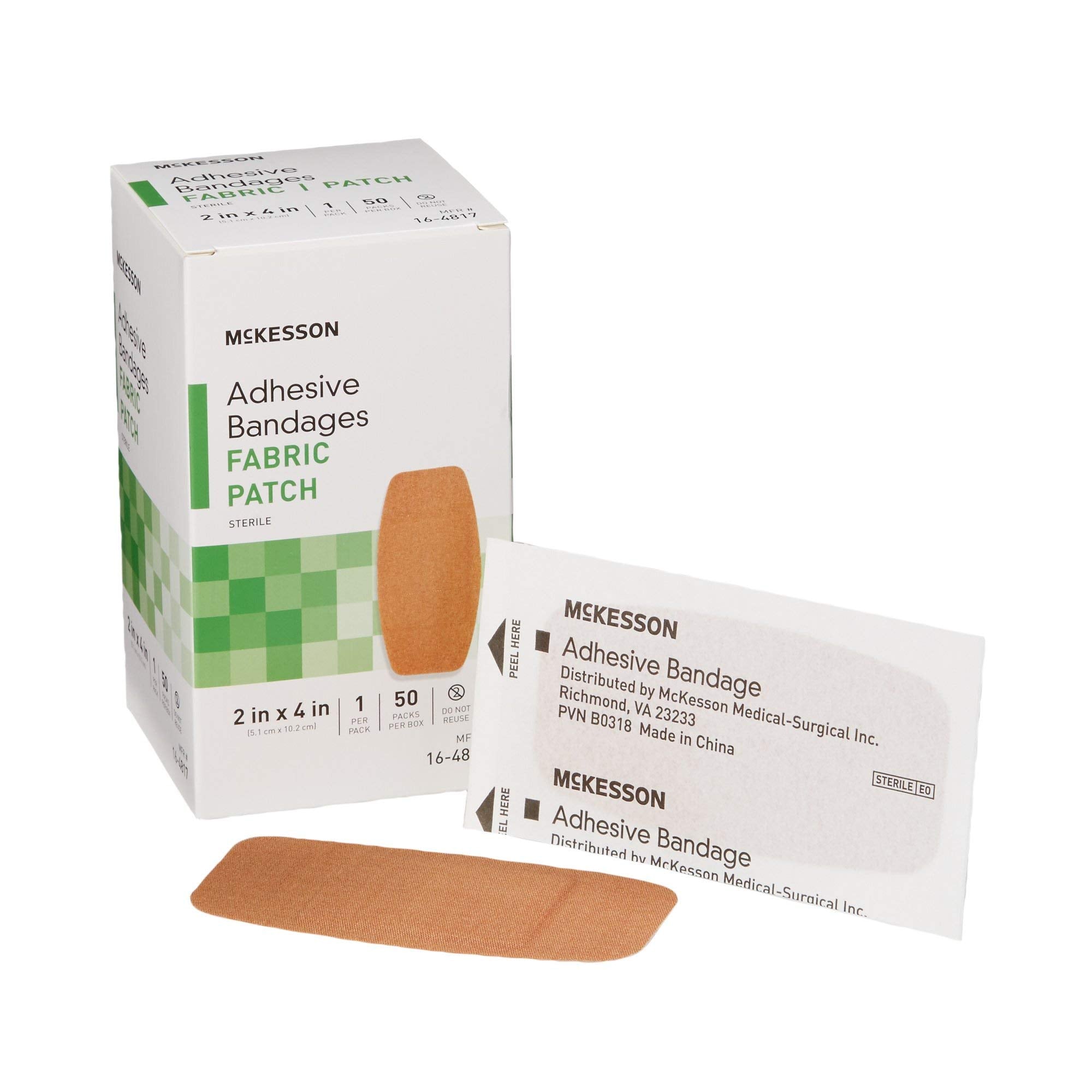McKesson sterile fabric patch bandages packaging delivers dependable wound protection.