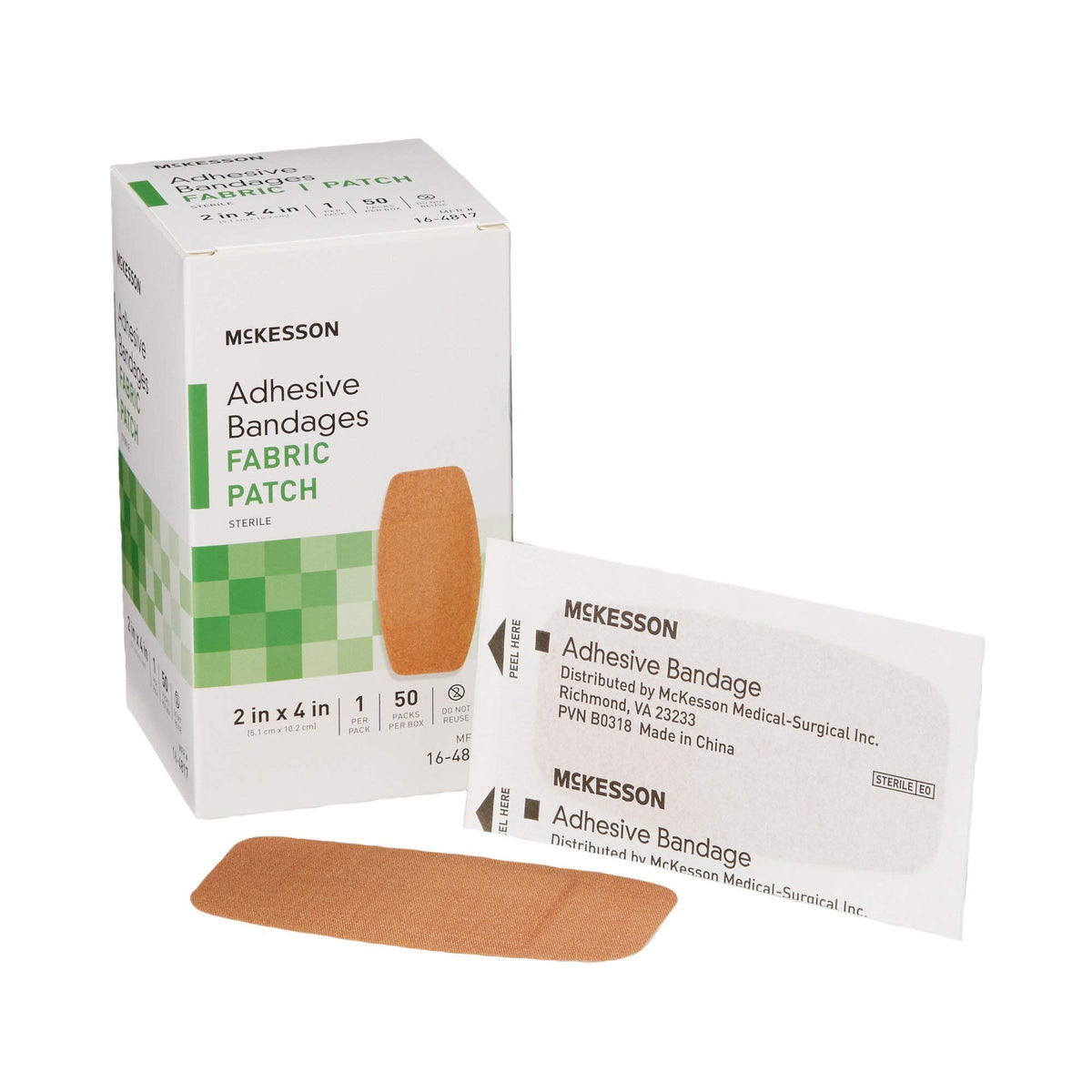 McKesson sterile fabric patch bandages packaging delivers dependable wound protection.