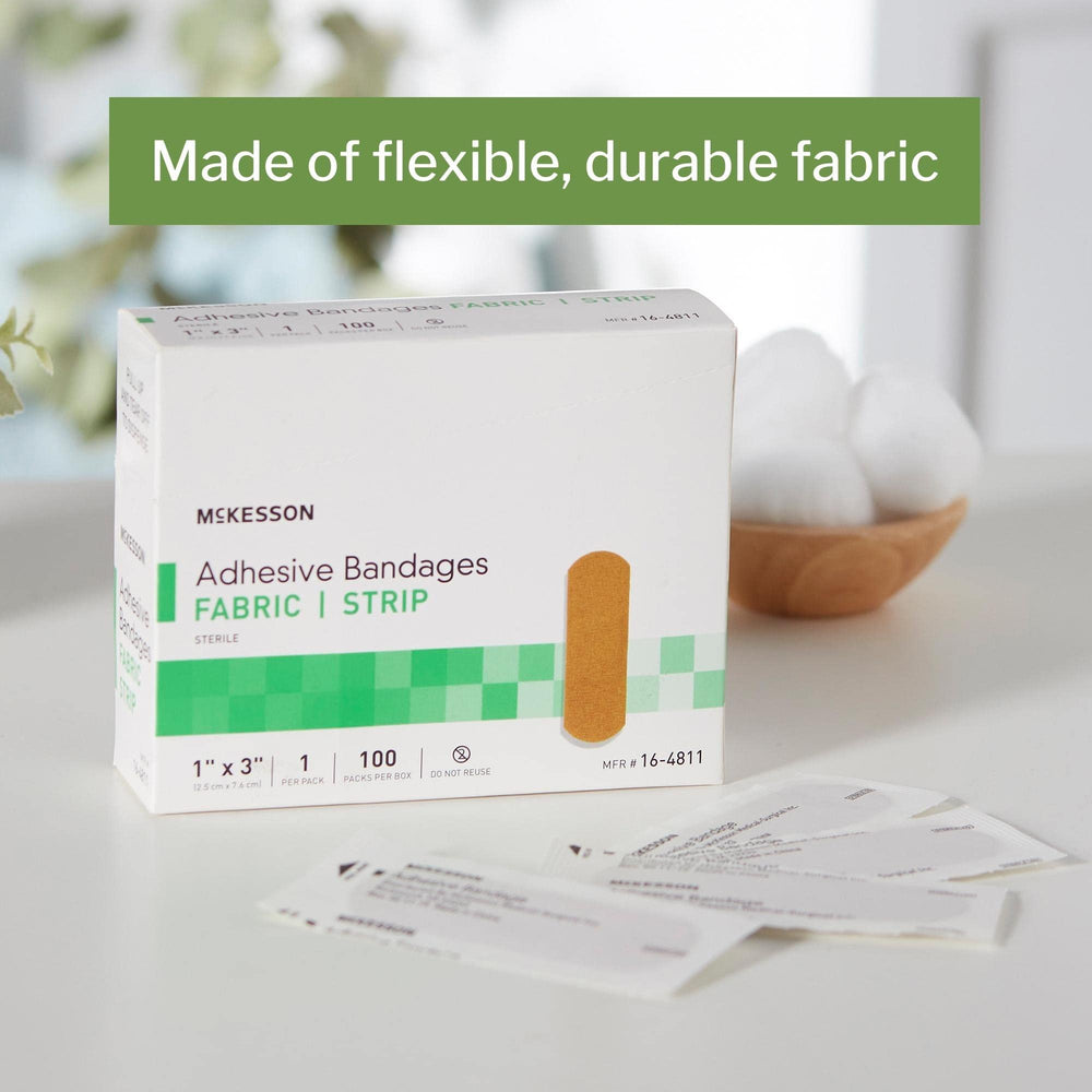 McKesson fabric strip close-up shows pliable material for comfortable coverage.