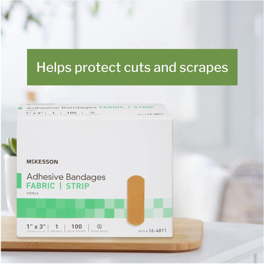 McKesson bandage on skin demonstrates secure adhesion for reliable protection.