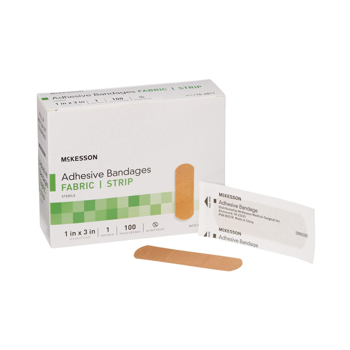 McKesson adhesive bandages sterilized packaging ready for quick first aid use.