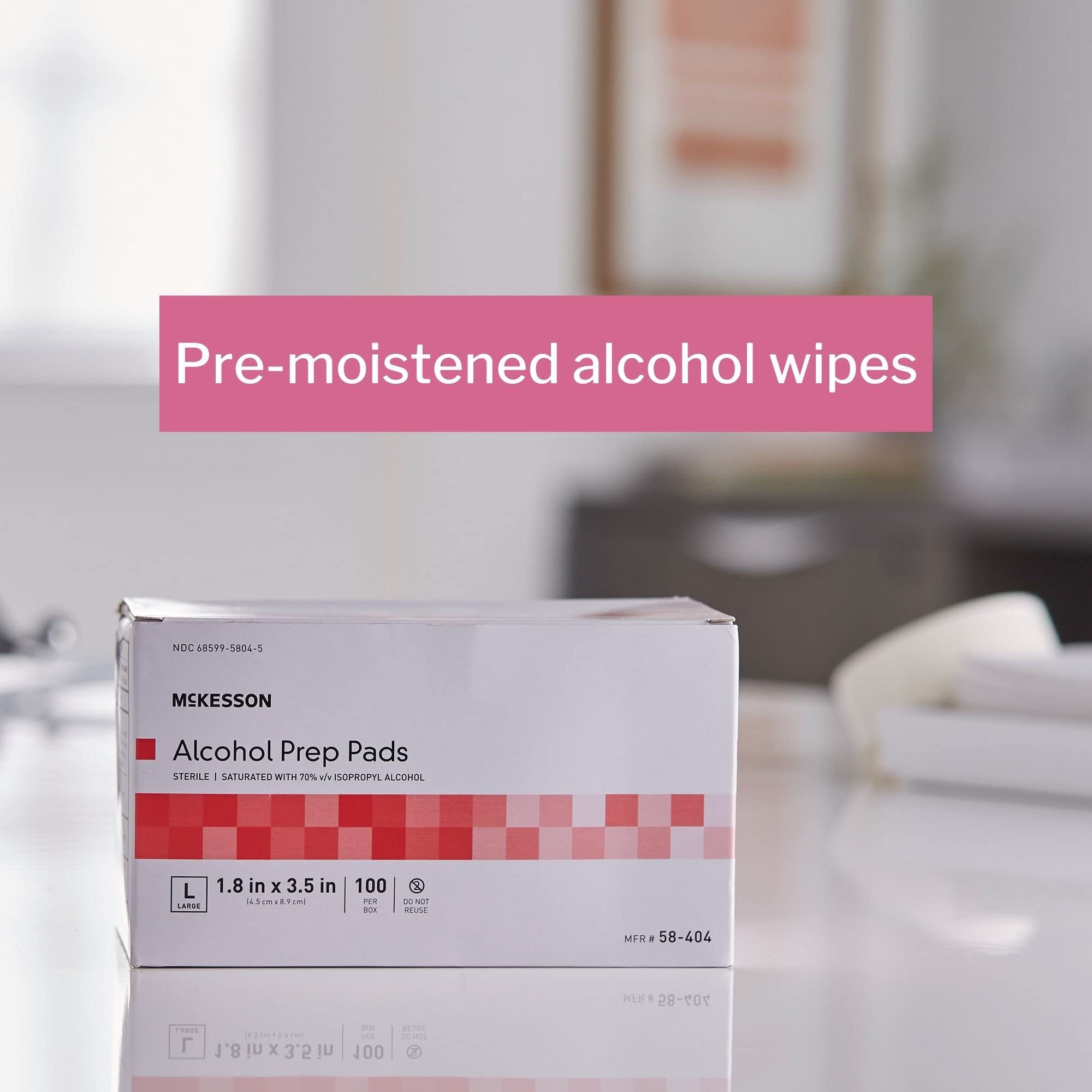 McKesson Alcohol Prep Pads, envoltorio individual que mantiene esterilidad en cada toallita.