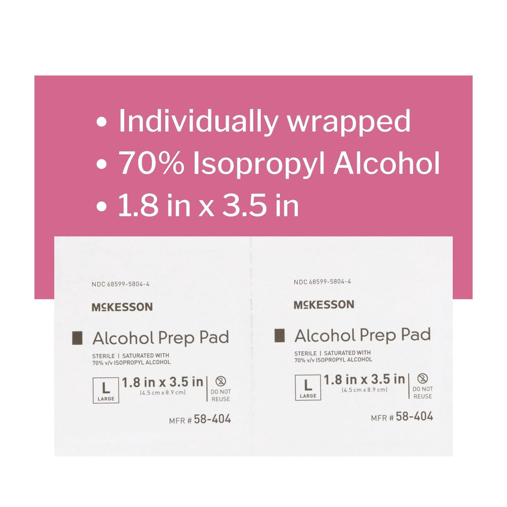 McKesson Alcohol Prep Pads formato regular para usos generales de primeros auxilios.
