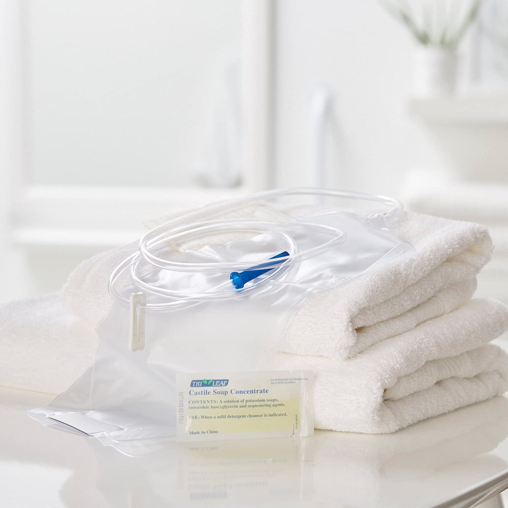 McKesson Bag Emema Soap 1500cc filled bag demonstrates full capacity