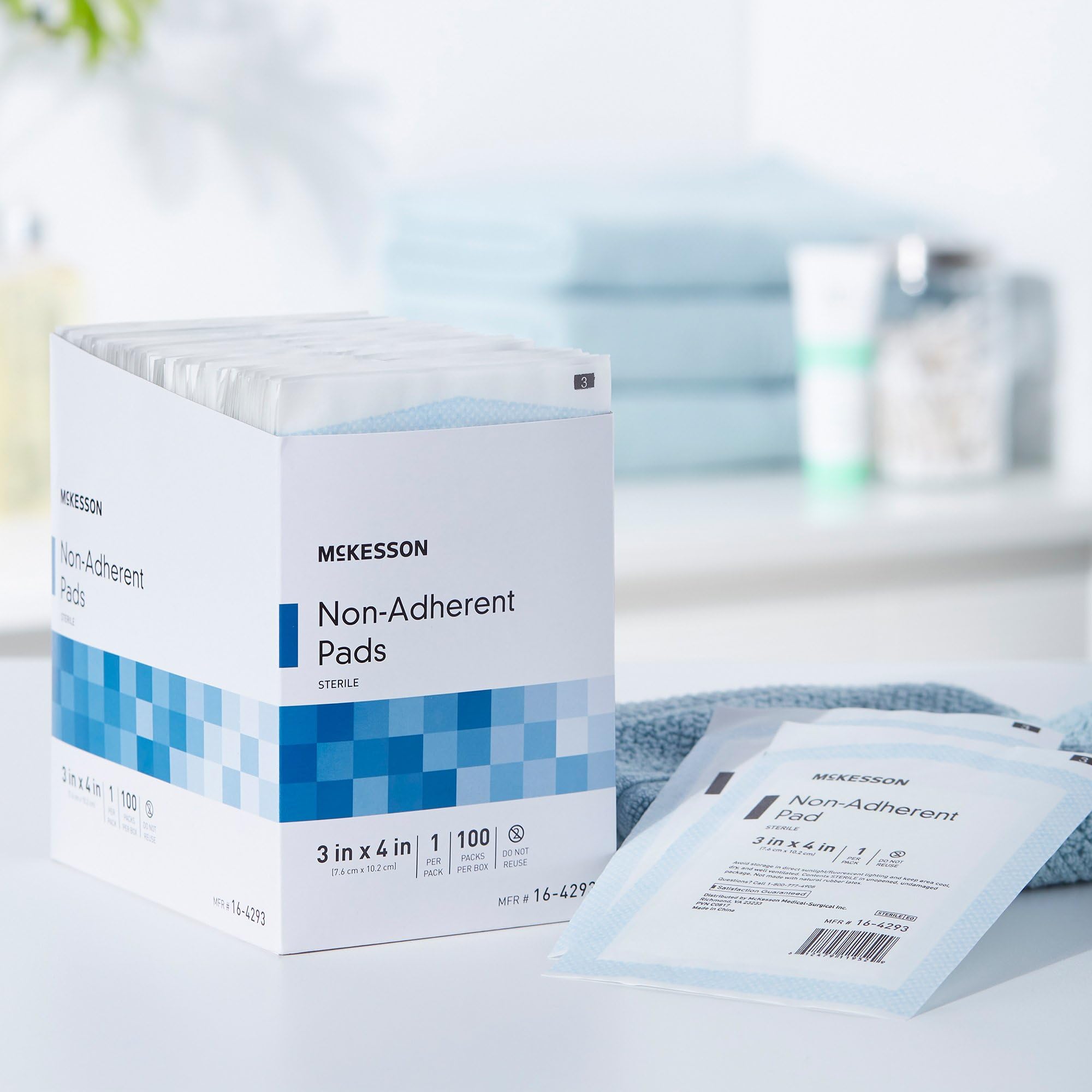 McKesson sterile 3x4 inch rectangle pad ideal for wound coverage.