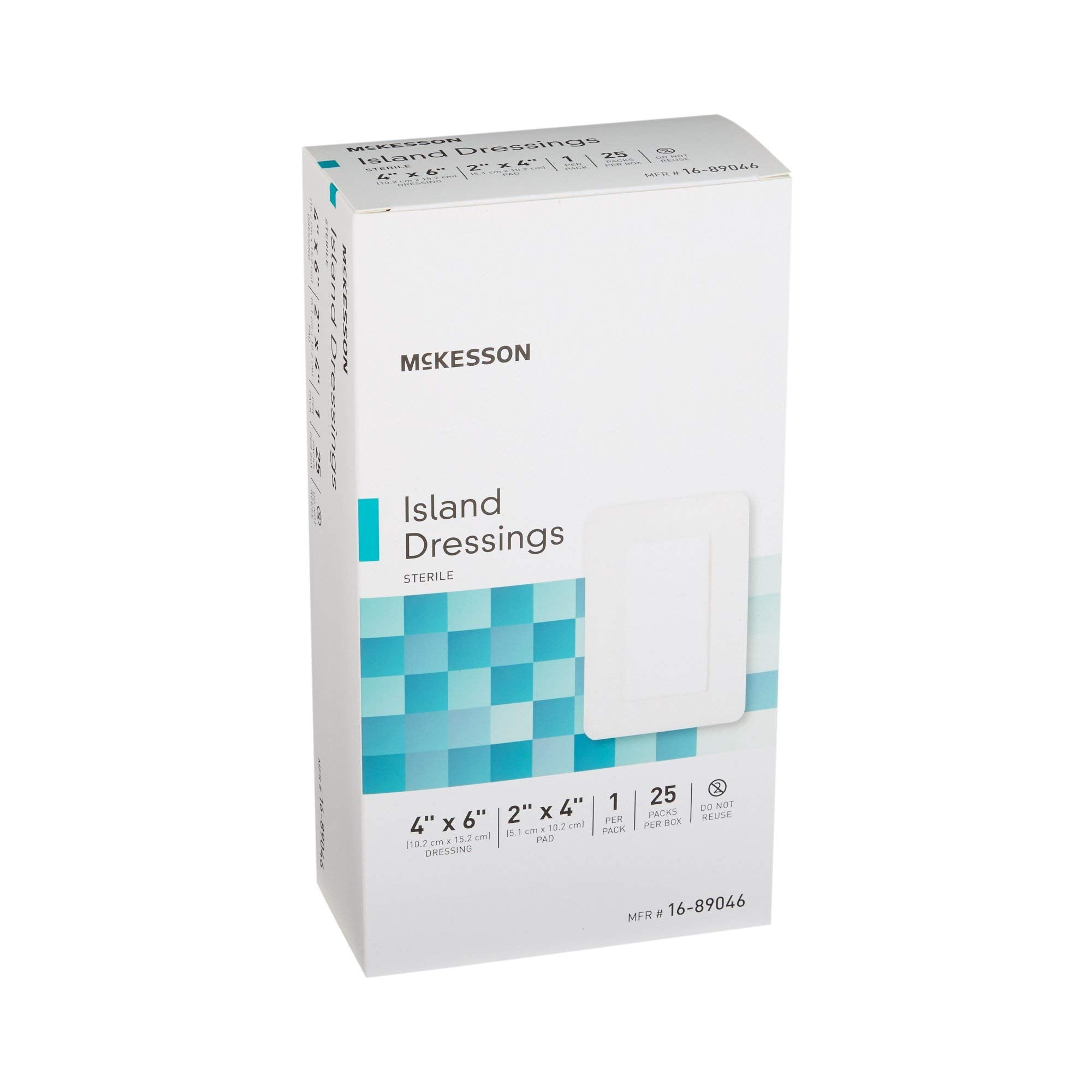 McKesson Island Dressing island pad measures 2x4 inches.