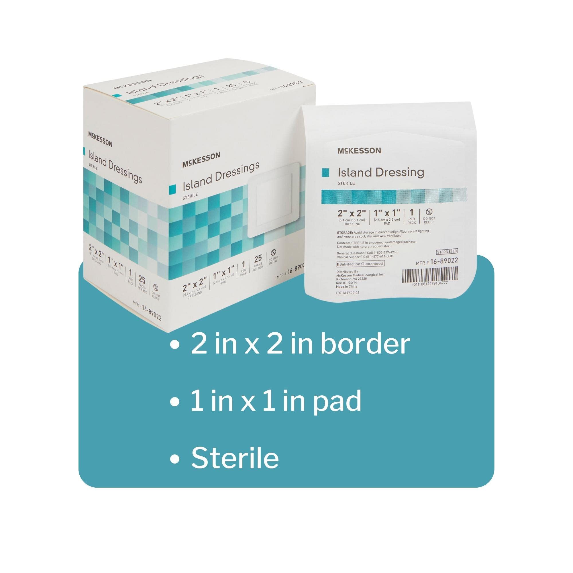 McKesson island dressing packaging showing 25-count sterile packs for readiness