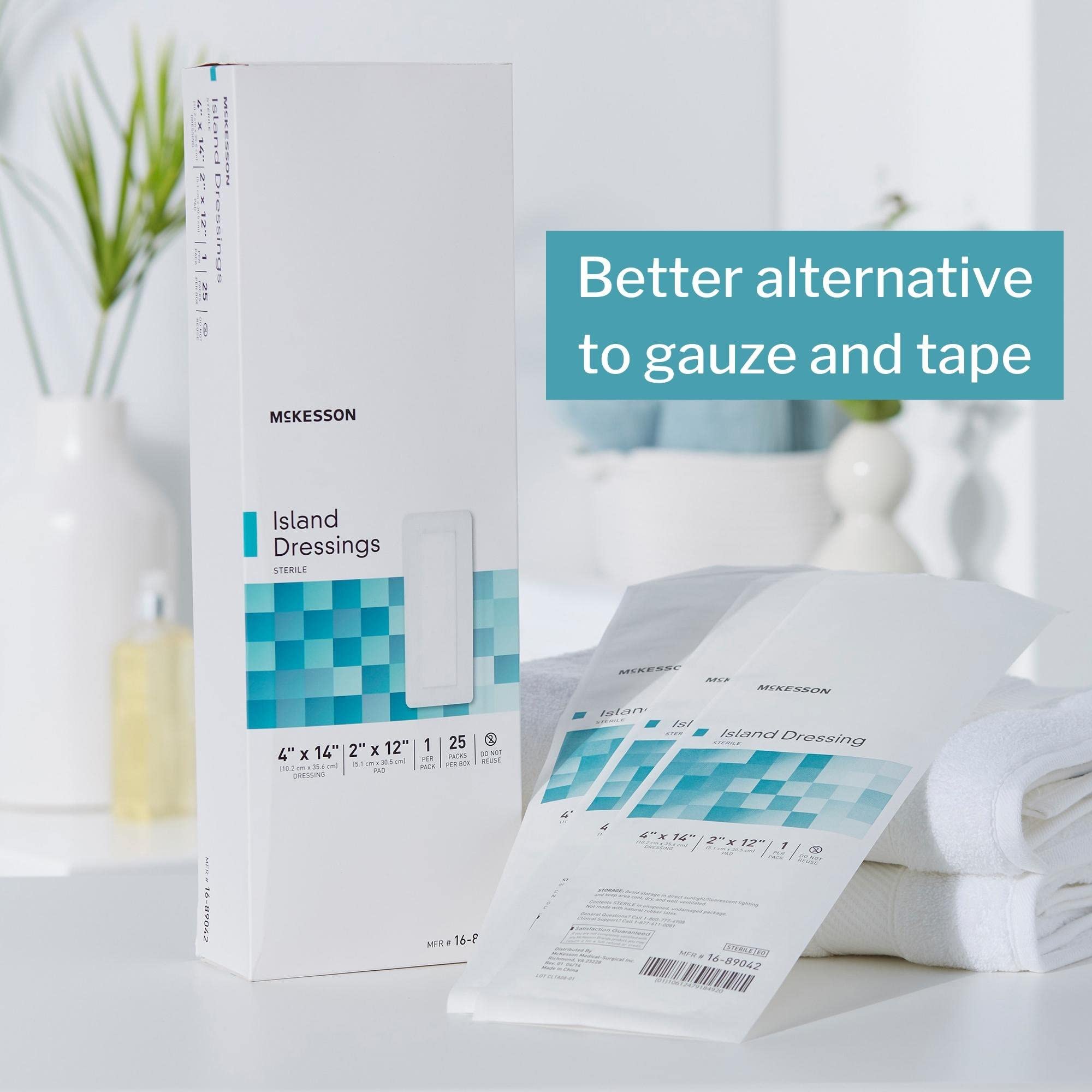 McKesson Island Dressings 25-count pack showing ample supply for care.