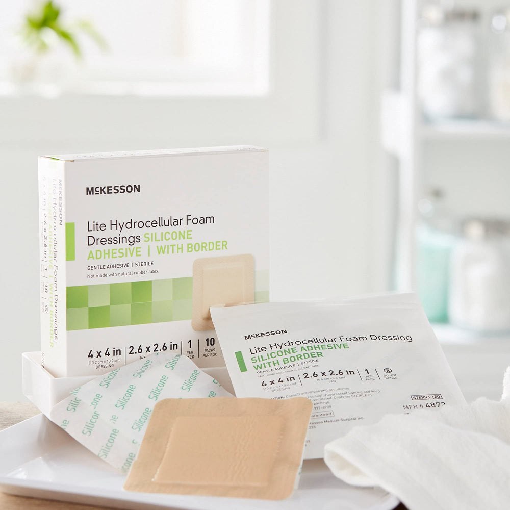 McKesson Lite dressing with sterile border helps comfortable wear during activity.