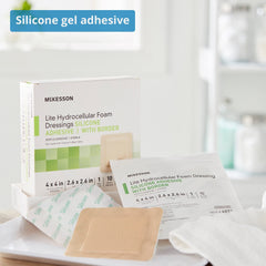 McKesson Lite Foam Dressing with silicone border, gentle adhesion for secure wear.