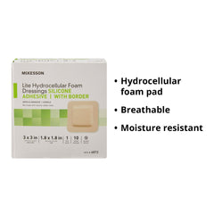 Individually wrapped McKesson foam dressings ready for sterile use.