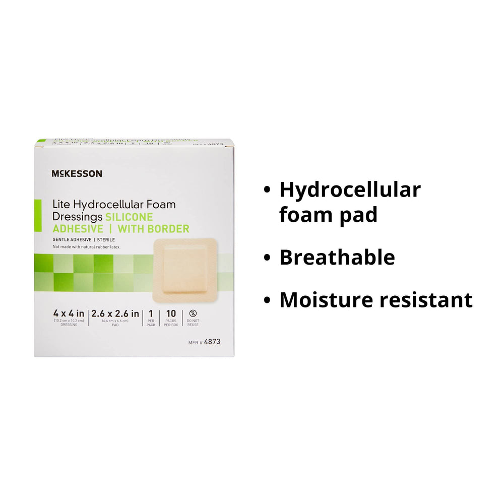 McKesson Lite Hydrocellular dressing in sterile packaging ready for use.
