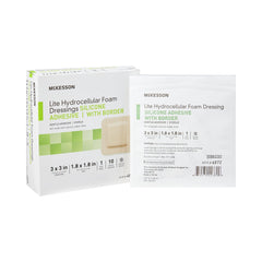 McKesson Lite hydrocellular foam dressing with sterile border on wound site.