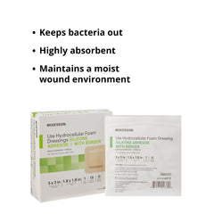 Package showing 10-count McKesson Lite hydrocellular foam dressings.