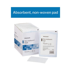 McKesson non-adherent dressing pad non-stick formula facilitates easy removal.