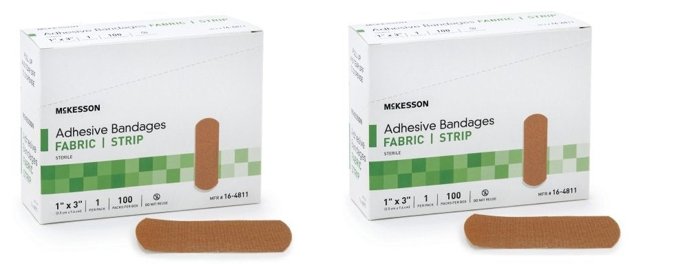 McKesson Performance Bandage Adhesive Fabric Strip showing secure adhesion for minor wounds