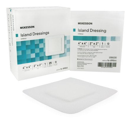 McKesson island dressing 4x4 with 2x2 pad for secure, non-adherent wound protection